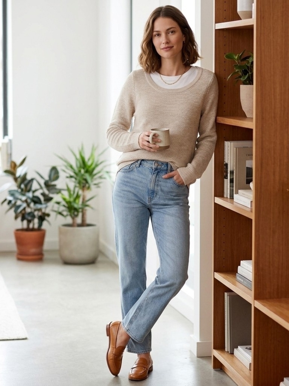 NWT Vero Moda Melange Knit Scoop Neck Pullover Sweater - Beige / Cream Size: L